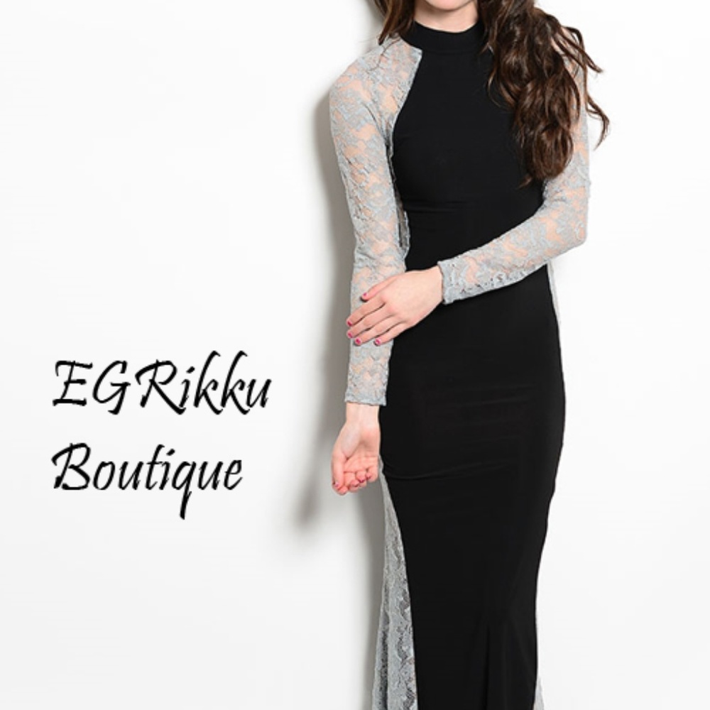 Lace Maxi Black and Gray Dress